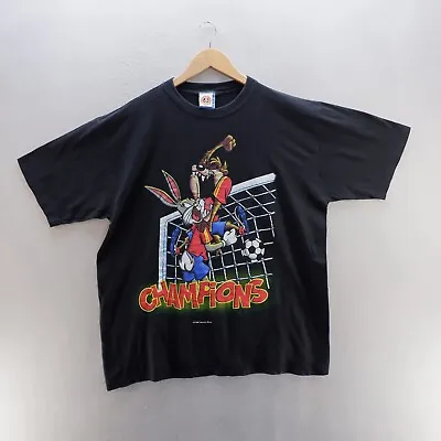 Buy Vintage 90s Loony Tunes T Shirt Large Black Graphic Taz Bugs Bunny Soccer 1998 • 26.93£