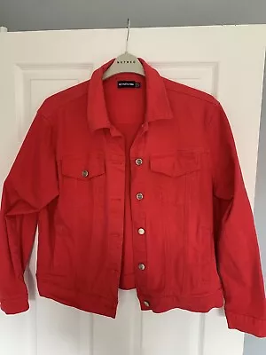 Buy Pretty Little Thing Red Denim Jacket Size 10 • 8£