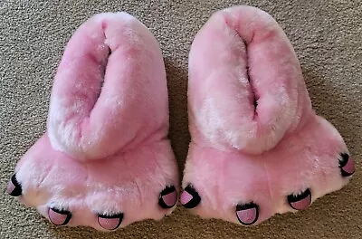 Buy Big Foot Monster Bear Paw Print Sparkle Claws Slippers Pink Fur Size M (7-8) NEW • 26.48£