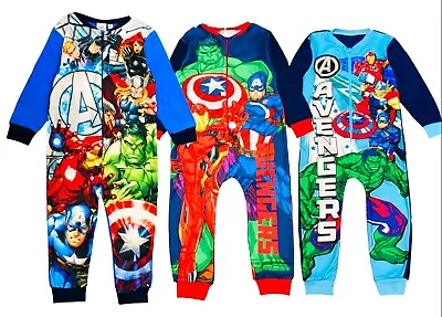 Buy Boys Avengers 1Onesie One Piece All In 1 Micro Fleece Pyjamas 4-10 Years Blue  • 7.99£