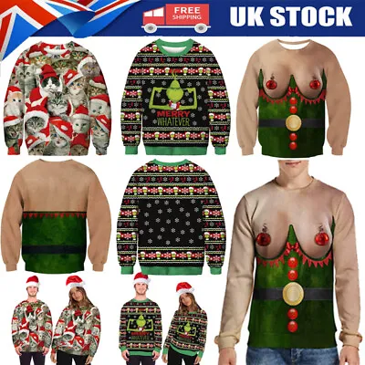 Buy Christmas Jumper Sweater Men Women Funny 3D Print Sweatshirt Xmas Ugly Pullover. • 16.81£