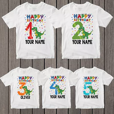 Buy Personalised Your Name Dino Happy Birthday Kids Boys  Birthday Funny T-Shirt • 7.59£