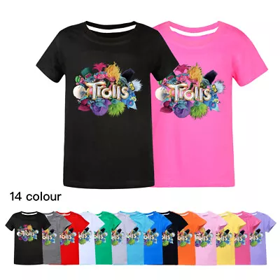 Buy Kids Lovely Trolls 3 Short Sleeve T-Shirts Tee Cosplay Tops Cotton T Shirt Gifts • 8.99£