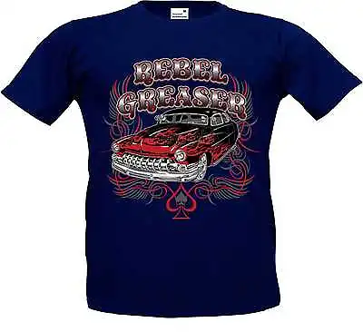Buy T Shirt Navy Blue Low Rider V8 US Car & `50 Style Motif Model Rebel Greaser • 13.55£