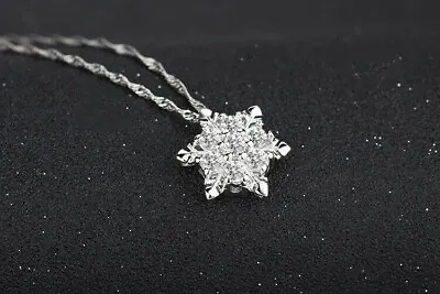 Buy Christmas Gift Winter - Deep Frozen Snowflake 925 Silver Necklace Clear • 11.99£
