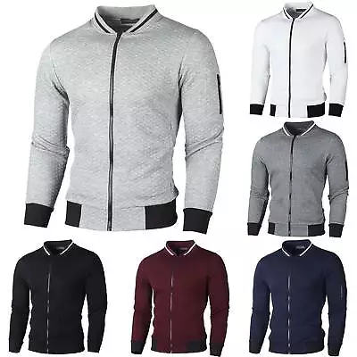 Buy Men's Male Long Sleeve Grid Zip Jumper Cardigan Coat Casual Jacket Outwear Tops▽ • 20.47£