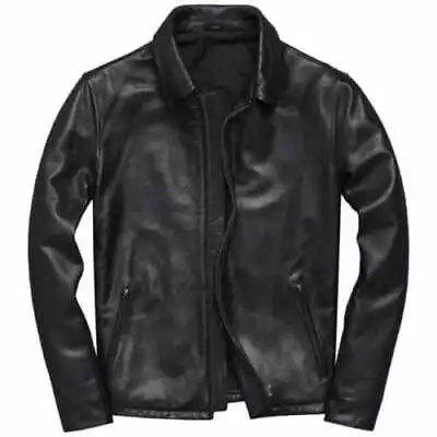Buy Cafe Racer Biker Black Bomber Vintage Men Motorcycle Genuine Lamb Leather Jacket • 15£