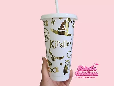 Buy Harry Potter Gold And White Reusable Cup | Tumbler Fan Merch Gift • 13.49£