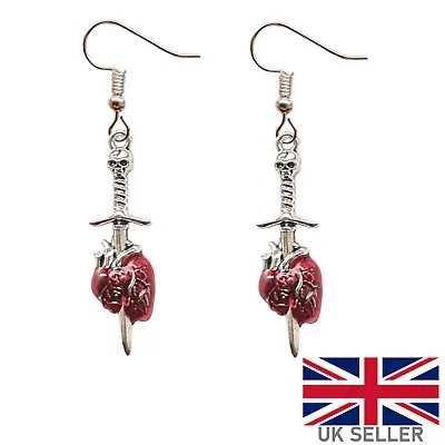 Buy Sword Through Heart Earrings Gothic Pagan Jewellery Skull Skeleton Gift Xmas Red • 3.99£