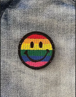 Buy Rainbow Smile Face Iron On Patch For Denim Jacket, LGBT Pride, Hippy, Happy Face • 3.86£