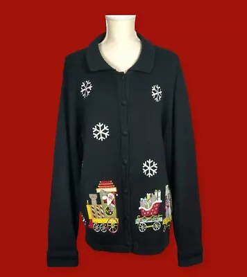 Buy Vintage Holiday Christmas Knit Embroidered BECHAMEL Santa Button Sweater Sz XL • 23.89£