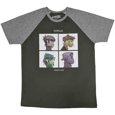 Buy Gorillaz Unisex Raglan T-Shirt: Demon Days  - Green/Grey  Cotton • 17.99£