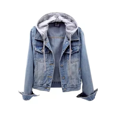 Buy Lady Denim Jacket Coat Hooded Tops Hoodies Jeans Casual Long Sleeve Blue Classic • 29.51£