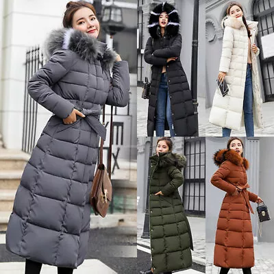 Buy Winter Warm Women Puffer Fur Collar Long Quilted Parka Ladies Coat Hooded Jacket • 12£