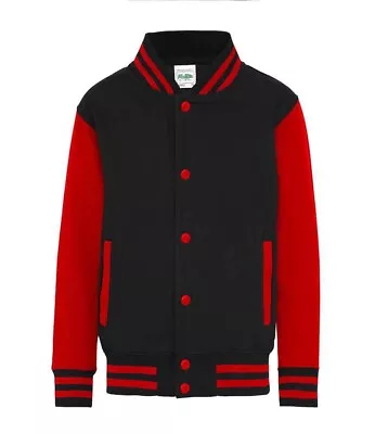 Buy Kids Baseball Varsity Jacket American Jumper Age 12-13 Black Red • 12£