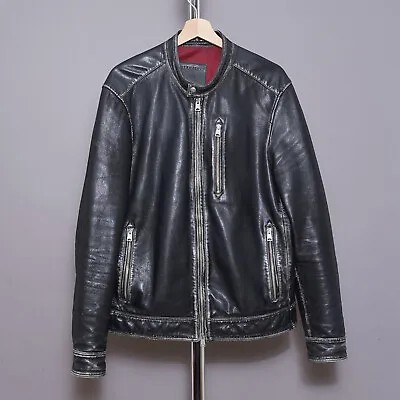 Buy All Saints Mens CABLE Leather Jacket LARGE BLACK Biker Bomber Celebrity L • 189.99£