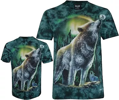 Buy Tie Dye T-Shirt Wolves Howling Under An Aurora Cosmic Night Glow In Dark By Wild • 17.99£