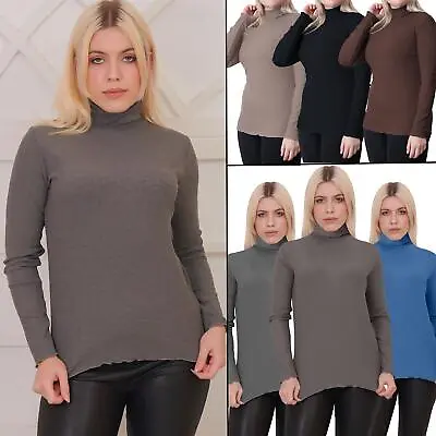 Buy Ladies Ribbed Crop Top Viscose Long Sleeve Jumper Plain High Neck Womens Sweater • 9.99£