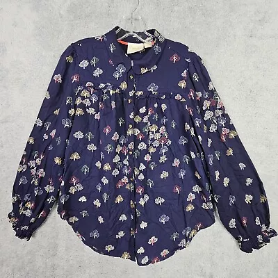 Buy Maeve Anthropologie Womens Top 12 Blue Floral Print Button Up Blouse Soft Flowy • 28.82£