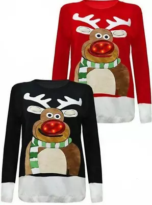 Buy Men Women Unisex Sweater Top Christmas Nose LED Light Up Jumper Rudolph Novelty • 15.19£