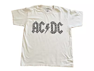 Buy AC/DC Cream Zebra Print Logo T-Shirt Top Rock Band Size XL Short Sleeves Unisex • 3.99£