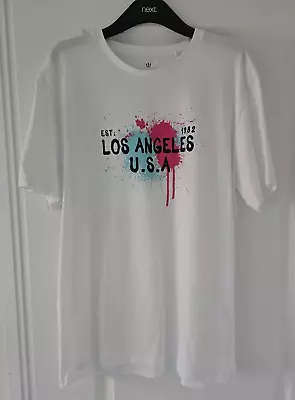 Buy Next White T-Shirt With Los Angeles Motif - Size L 44  Chest • 4£