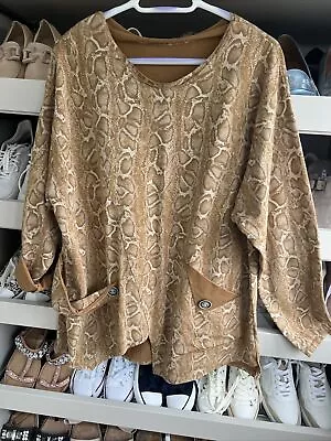 Buy Brown Snakeskin Pattern Made In Italy Cotton Top One Size • 3£