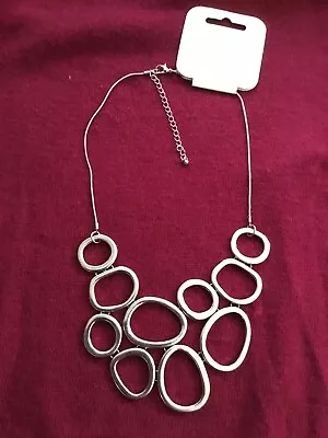 Buy BNIP Quality Ladies Faux Silver Circle Statement Necklace Costume Jewellery • 20£