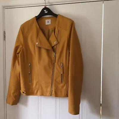Buy TU Faux Leather Jacket Size 12 Mustard Yellow Biker Coat Lined Buckles Zip Up • 15£