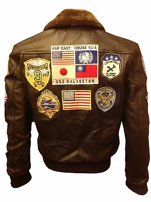Buy Tom Cruise Top Gun A2 Jet Fighter Bomber Real Leather Jacket Real Fur Brown New • 65£