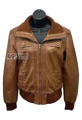 Buy Ladies Tan Napa Bomber Biker Real Fashion Trendy Deluxe Leather Jacket 232 • 41.65£