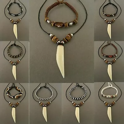 Buy Necklace Replica Shark Tooth Pendant Bracelet Gift Set Mens Boys Kids Jewellery • 6.99£