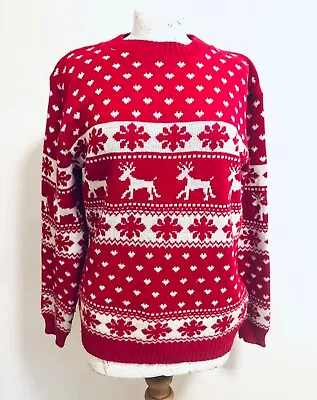 Buy CHRISTMAS Red Reindeer Women Jumper Size S To M, Vintage Style Jumper • 6.49£