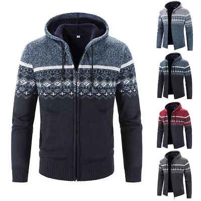 Buy Mens Knitted Hooded Cardigan Zip Up Winter Warm Jumper Sweater Jacket Coat Tops • 13.09£