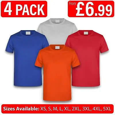 Buy Mens 4 Pack T-Shirt Plain 100% Cotton Regular Lot Crew Neck T-Shirts Size XS-5XL • 4.99£