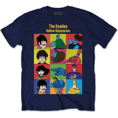 Buy THE BEATLES  -  Unisex T- Shirt -   Yellow Submarine Characters -  Blue Cotton • 16.99£