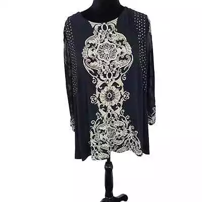 Buy Style & Co. Women's Black Print Geometric Round Neck Witchy Goth  Top Size XL • 12.55£