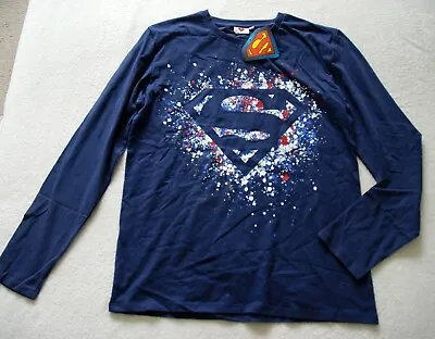 Buy Original SUPERMAN Long Sleeve T-Shirt Navy Galaxy Splash Logo 15-16YRS Girls  BN • 8£