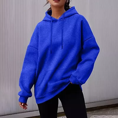 Buy Women's Plain Pullover Hooded Sweatshirt Fleece Long Sleeve Hoodies Coat Tops • 14.62£