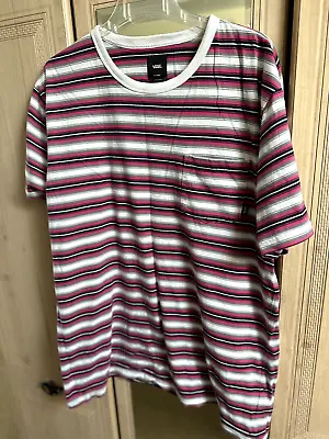 Buy VANS - Striped Short Sleeve T-Shirt - Pink/Multi -  X-LARGE (Fits Like Large) • 15£