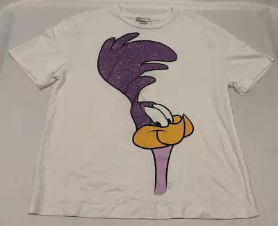 Buy Women's Looney Tunes Roadrunner Zara White Sparkle T-Shirt (Small, Used) • 19.30£