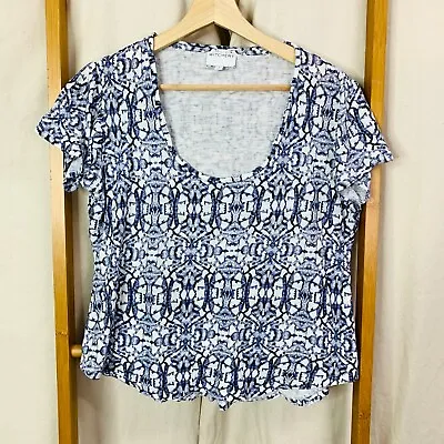 Buy Witchery Top Womens Small Blue & White Geometric Short Sleeve Relaxed T-Shirt • 3.07£