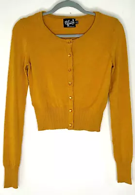 Buy HELL BUNNY Women's Long Sleeve Crop Cardigan SIZE XS Yellow Ribbed Waistband Top • 19.29£