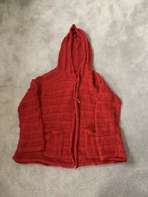 Buy M&S Red Chunky Loose Knit Relaxed Fit Hoodie Jacket Cardigan.Pockets.Sz 20-22New • 19£