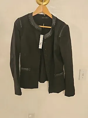 Buy ELIE TAHARI Black Faux Leather Trim Stretch Jacket Size 10 NWT.   • 28.42£