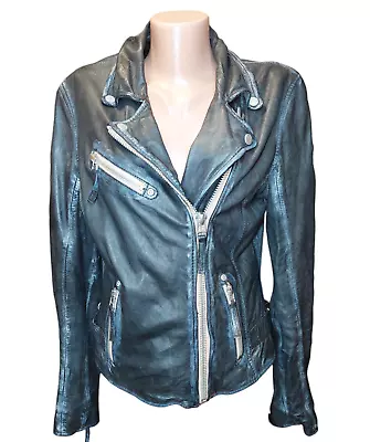 Buy Gipsy By Mauritius Asymmetrical Zip Distressed Leather Notch Collar Moto Jacket • 92.61£