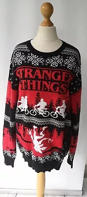 Buy Christmas Jumper Size Medium 10 12 Stranger Things Netflix Red Black Unisex VGC • 19.99£