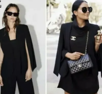 Buy Zara Black Cape Blazer Poncho  Jacket With Slits Aso Queen Letizia Trinny Xl • 59.99£