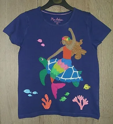 Buy Mini Boden Girls Blue Applique Mermaid Top T-Shirt Age 7-8 128cm • 9.99£