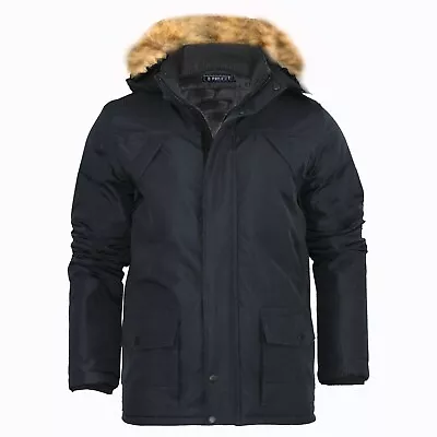 Buy Men's Heavy Parka Jacket Winter Warm Detachable Fur Coat Zip Up Outwear Lined • 36.99£